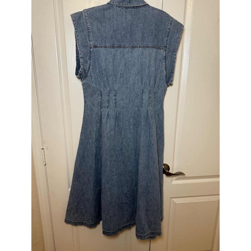 Veronica Beard Ruben Blue Denim Midi Shirtdress Sleeveless Pintuck Waist Size 16 - Picture 7 of 7